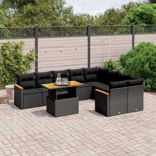 Vrtna garnitura - 10-dijelni set vrtnih sofa s jastucima crni od poliratana - Crna 1 Cijena