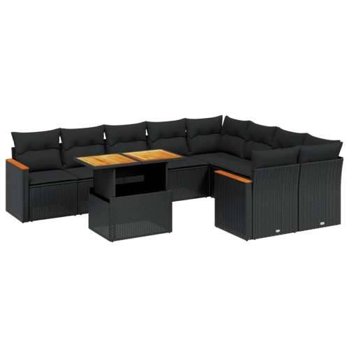 Vrtna garnitura - 10-dijelni set vrtnih sofa s jastucima crni od poliratana - Crna 1 Cijena