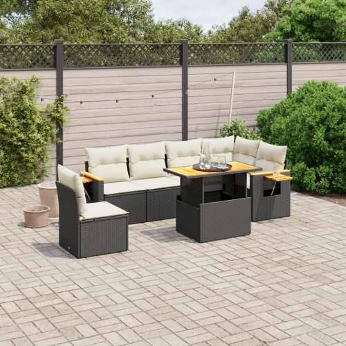 Vrtna garnitura - 7-dijelni set vrtnih sofa od poliratana s jastucima crni - Crna i krem 1 Cijena