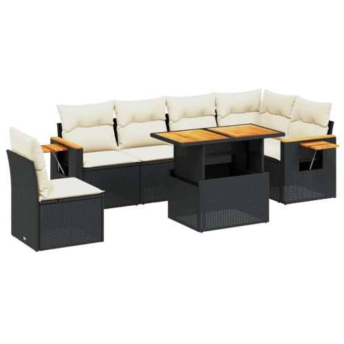 Vrtna garnitura - 7-dijelni set vrtnih sofa od poliratana s jastucima crni - Crna i krem 1 Cijena