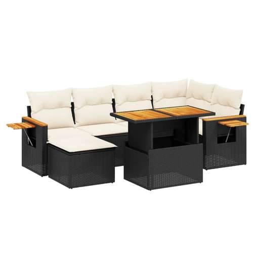 Vrtna garnitura - 7-dijelni set vrtnih sofa od poliratana s jastucima crni - Crna i krem bez spremišta 1 Cijena