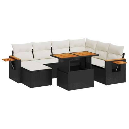 Vrtna garnitura - 8-dijelni set vrtnih sofa od poliratana s jastucima crni - Crna i krem 1 Cijena