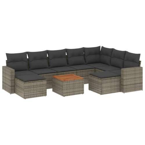 Vrtna garnitura - 10-dijelni set vrtnih sofa od poliratana s jastucima sivi - Siva 1 Cijena