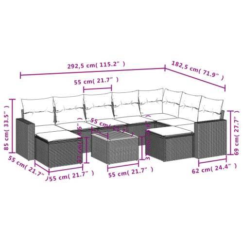 Vrtna garnitura - 10-dijelni set vrtnih sofa od poliratana s jastucima sivi - Siva 1 Cijena