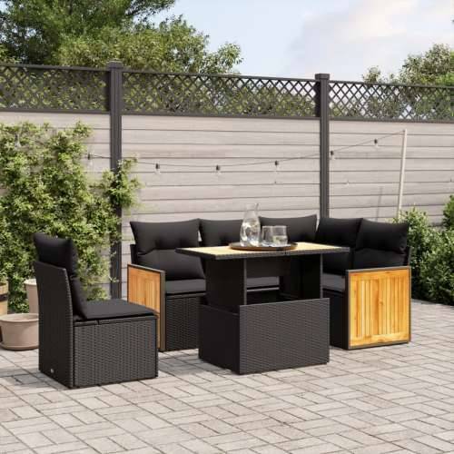 Vrtna garnitura - 6-dijelni set vrtnih sofa s jastucima crni od poliratana - Crna 1 Cijena