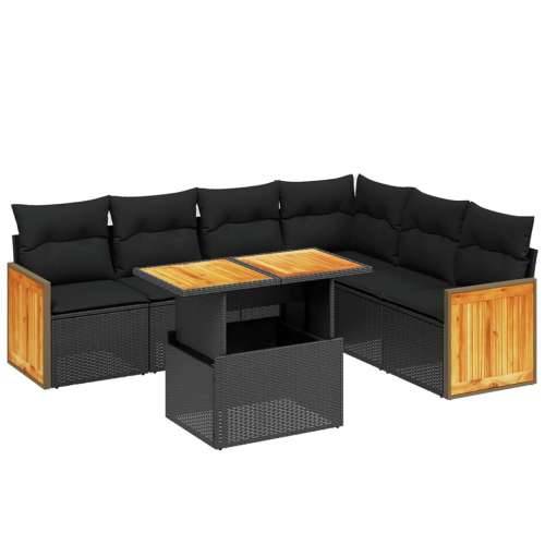 Vrtna garnitura - 7-dijelni set vrtnih sofa od poliratana s jastucima crni - Crna bez spremišta 1 Cijena