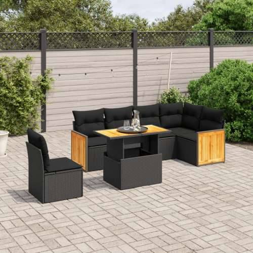 Vrtna garnitura - 7-dijelni set vrtnih sofa od poliratana s jastucima crni - Crna 1 Cijena