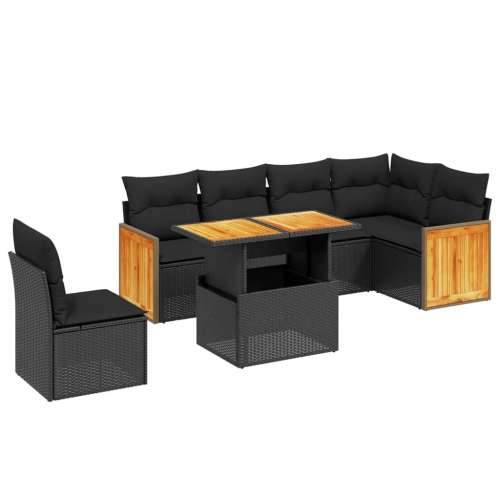 Vrtna garnitura - 7-dijelni set vrtnih sofa od poliratana s jastucima crni - Crna 1 Cijena