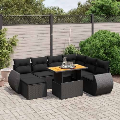 Vrtna garnitura - 8-dijelni set vrtnih sofa od poliratana s jastucima crni - Crna 3x kutna + 3x srednja + tabure + stol 1 Cijena