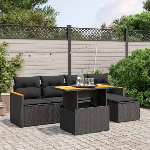 Vrtna garnitura - 6-dijelni set vrtnih sofa s jastucima crni od poliratana - Crna bez spremišta 1 Cijena