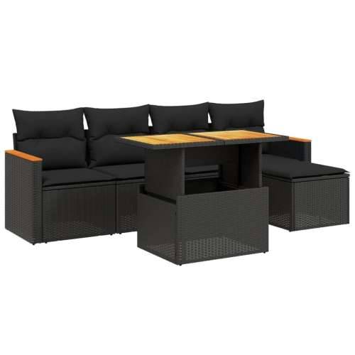Vrtna garnitura - 6-dijelni set vrtnih sofa s jastucima crni od poliratana - Crna bez spremišta 1 Cijena