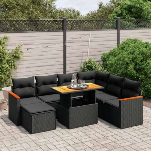 Vrtna garnitura - 8-dijelni set vrtnih sofa od poliratana s jastucima crni - Crna 1 Cijena