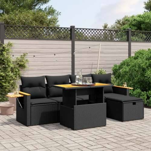 Vrtna garnitura - 6-dijelni set vrtnih sofa s jastucima crni od poliratana - Crna bez spremišta 1 Cijena