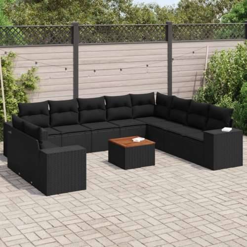Vrtna garnitura - 11-dijelni set vrtnih sofa od poliratana s jastucima crni - Crna 1 Cijena