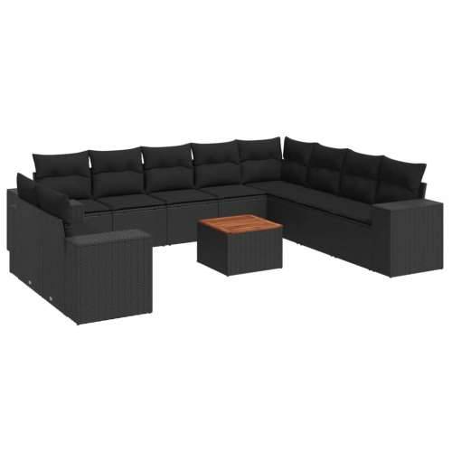 Vrtna garnitura - 11-dijelni set vrtnih sofa od poliratana s jastucima crni - Crna 1 Cijena