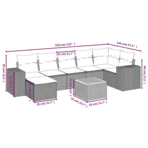 Vrtna garnitura - 8-dijelni set vrtnih sofa od poliratana s jastucima bež - bež i krem kutna + 3x srednja + tabure + stol 1 Cijena