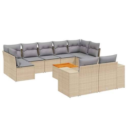 Vrtna garnitura - 10-dijelni set vrtnih sofa s jastucima bež od poliratana - bež i svjetlosiva 5x srednja + 2x kutna + stol 1 Cijena