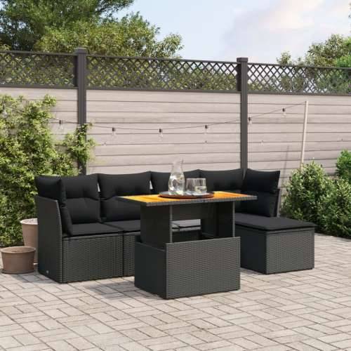 Vrtna garnitura - 6-dijelni set vrtnih sofa s jastucima crni od poliratana - Crna bez spremišta 1 Cijena