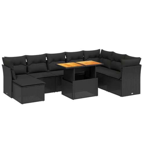 Vrtna garnitura - 9-dijelni set vrtnih sofa s jastucima crni od poliratana - Crna bez spremišta 1 Cijena