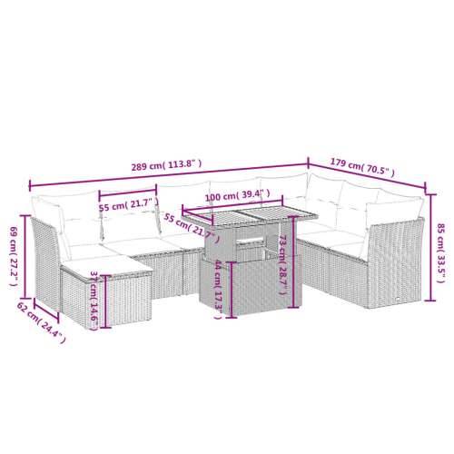Vrtna garnitura - 9-dijelni set vrtnih sofa s jastucima crni od poliratana - Crna bez spremišta 1 Cijena