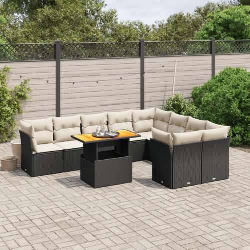 Vrtna garnitura - 10-dijelni set vrtnih sofa s jastucima crni od poliratana - Crna i krem 4x kutna + 5x srednja + stol 1 Cijena