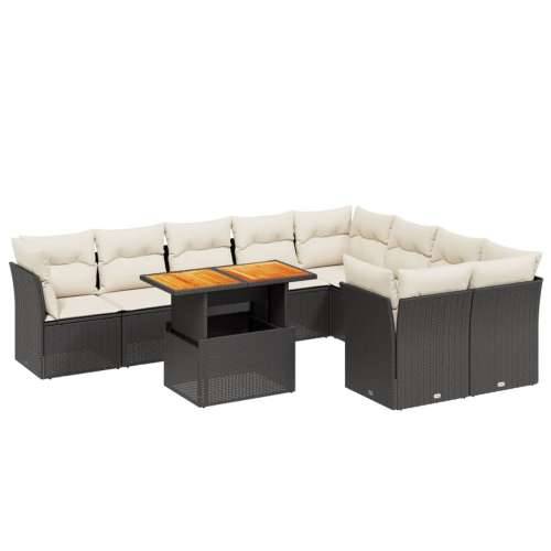Vrtna garnitura - 10-dijelni set vrtnih sofa s jastucima crni od poliratana - Crna i krem 4x kutna + 5x srednja + stol 1 Cijena