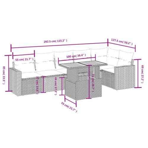 Vrtna garnitura - 7-dijelni set vrtnih sofa od poliratana s jastucima crni - Crna i krem 3x srednja + stol + 3x kutna 1 Cijena