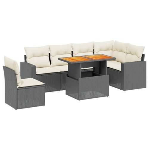 Vrtna garnitura - 7-dijelni set vrtnih sofa od poliratana s jastucima crni - Crna i krem stol + 3x srednja + 3x kutna 1 Cijena