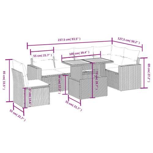 Vrtna garnitura - 7-dijelni set vrtnih sofa od poliratana s jastucima crni - Crna i krem stol + 3x srednja + 3x kutna 1 Cijena