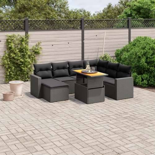 Vrtna garnitura - 8-dijelni set vrtnih sofa od poliratana s jastucima crni - Crna stol + 3x srednja + 3x kutna + tabure 1 Cijena
