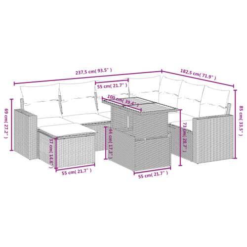 Vrtna garnitura - 8-dijelni set vrtnih sofa od poliratana s jastucima crni - Crna stol + 3x srednja + 3x kutna + tabure 1 Cijena