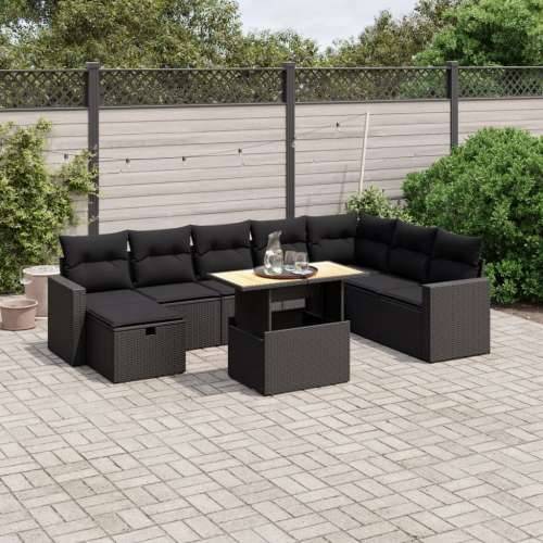 Vrtna garnitura - 9-dijelni set vrtnih sofa s jastucima crni od poliratana - Crna bez spremišta 1 Cijena