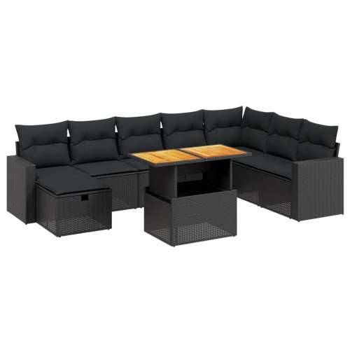Vrtna garnitura - 9-dijelni set vrtnih sofa s jastucima crni od poliratana - Crna bez spremišta 1 Cijena