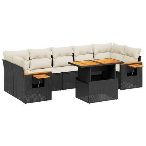 Vrtna garnitura - 8-dijelni set vrtnih sofa od poliratana s jastucima crni - Crna i krem bez spremišta 1 Cijena