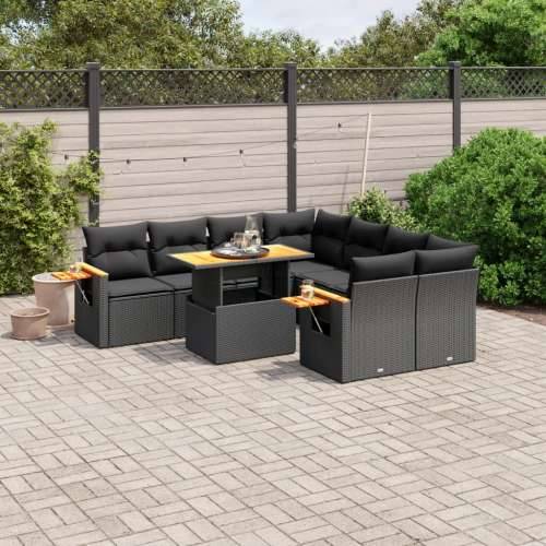 Vrtna garnitura - 9-dijelni set vrtnih sofa s jastucima crni od poliratana - Crna bez spremišta 1 Cijena