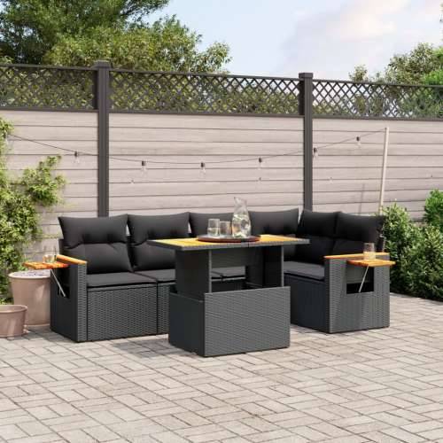Vrtna garnitura - 6-dijelni set vrtnih sofa s jastucima crni od poliratana - Crna 2x srednja + 3x kutna + stol 1 Cijena