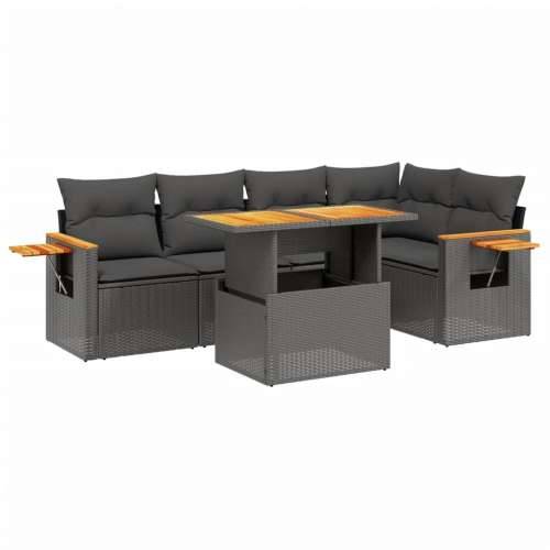 Vrtna garnitura - 6-dijelni set vrtnih sofa s jastucima crni od poliratana - Crna 2x srednja + 3x kutna + stol 1 Cijena