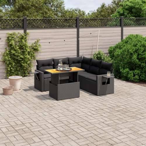 Vrtna garnitura - 6-dijelni set vrtnih sofa s jastucima crni od poliratana - Crna 3x kutna + 2x srednja + stol 1 Cijena