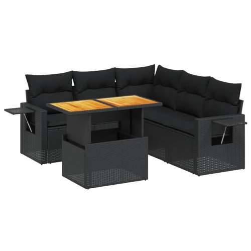 Vrtna garnitura - 6-dijelni set vrtnih sofa s jastucima crni od poliratana - Crna 3x kutna + 2x srednja + stol 1 Cijena