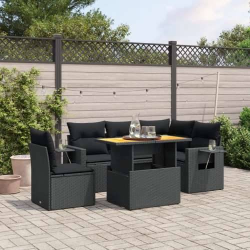 Vrtna garnitura - 6-dijelni set vrtnih sofa s jastucima crni od poliratana - Crna stol + 2x srednja + 3x kutna 1 Cijena