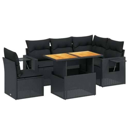 Vrtna garnitura - 6-dijelni set vrtnih sofa s jastucima crni od poliratana - Crna stol + 2x srednja + 3x kutna 1 Cijena