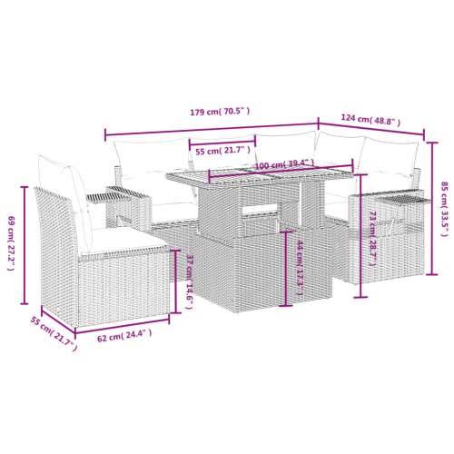 Vrtna garnitura - 6-dijelni set vrtnih sofa s jastucima crni od poliratana - Crna stol + 2x srednja + 3x kutna 1 Cijena
