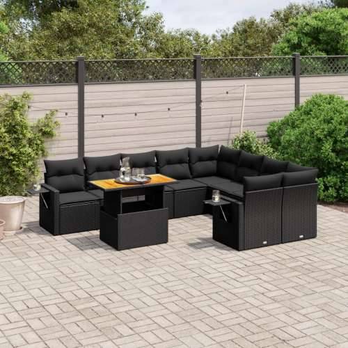Vrtna garnitura - 10-dijelni set vrtnih sofa s jastucima crni od poliratana - Crna 4x kutna + 5x srednja + stol 1 Cijena