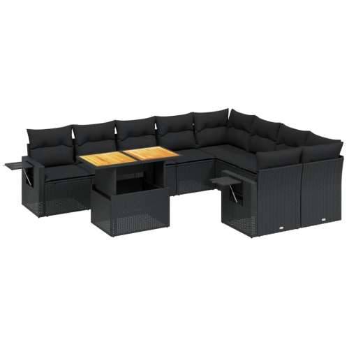 Vrtna garnitura - 10-dijelni set vrtnih sofa s jastucima crni od poliratana - Crna 4x kutna + 5x srednja + stol 1 Cijena
