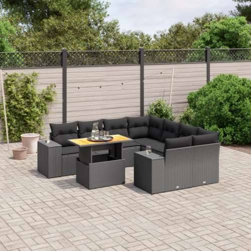 Vrtna garnitura - 9-dijelni set vrtnih sofa s jastucima crni od poliratana - Crna bez spremišta 1 Cijena
