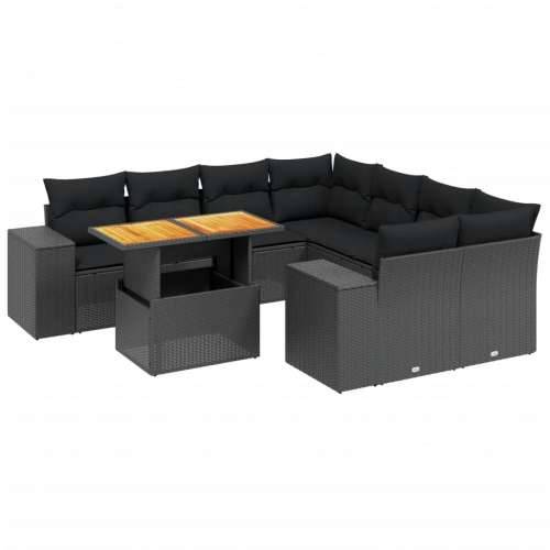 Vrtna garnitura - 9-dijelni set vrtnih sofa s jastucima crni od poliratana - Crna bez spremišta 1 Cijena