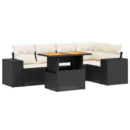 Vrtna garnitura - 6-dijelni set vrtnih sofa s jastucima crni od poliratana - Crna i krem 2x srednja + 3x kutna + stol 1 Cijena