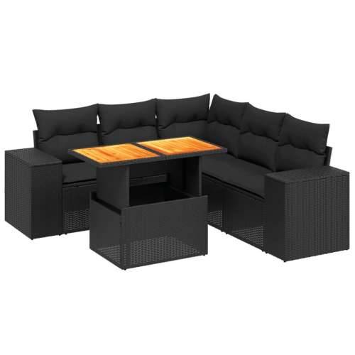 Vrtna garnitura - 6-dijelni set vrtnih sofa s jastucima crni od poliratana - Crna 3x kutna + 2x srednja + stol 1 Cijena