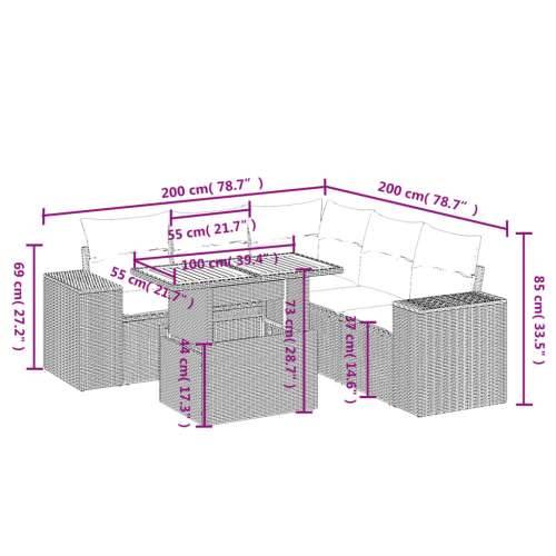 Vrtna garnitura - 6-dijelni set vrtnih sofa s jastucima crni od poliratana - Crna 3x kutna + 2x srednja + stol 1 Cijena