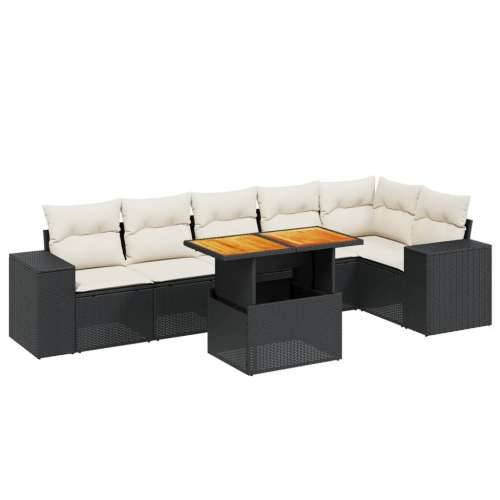 Vrtna garnitura - 7-dijelni set vrtnih sofa od poliratana s jastucima crni - Crna i krem 3x srednja + 3x kutna + stol 1 Cijena
